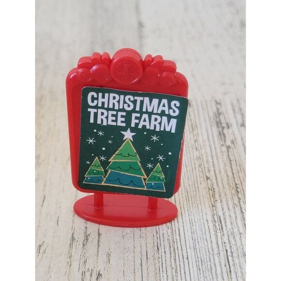 Christmas tree farm sign red mini Village accessory toy figure - Picture 1 of 4